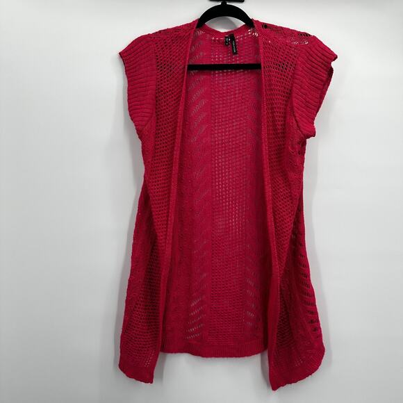 Maurices Cardigan Womens Medium Pink Open Knit Sleeveless Duster Sweater USA - Picture 1 of 9